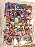 Wide shot of entire spread of Yu-Gi-Oh! cards