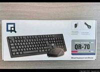 Retail box showing QR-70 wired keyboard and mouse set
