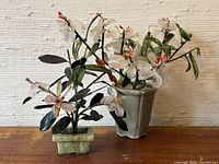 Both gemstone flower trees side by side showing overall design and pots