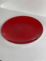 Top view of red enamel platter