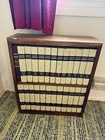 Full view of bookcase holding all Britannica volumes
