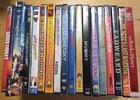 Front spines of all DVD cases showing titles and quantity