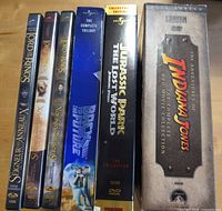 Spines of six DVD cases showing titles and collections