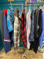 Full rack showing 12 assorted men’s garments