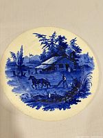 Full view of blue pastoral scene plate