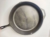Top view of entire skillet showing cooking surface and handle