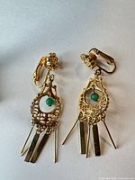 Front view of both earrings showing design, bead, and dangles