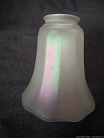 Overall view of NuArt carnival glass shade showing frosted finish and iridescence