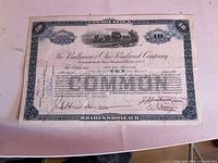 Full view of Baltimore & Ohio Railroad stock certificate showing border, vignette, text, signatures, cancellation holes and stamp