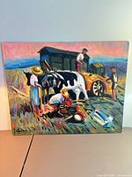 Full view of signed acrylic farm scene painting on stretched canvas