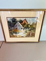 Framed watercolor landscape full view