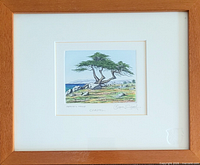 Entire framed etching under glass with wood frame