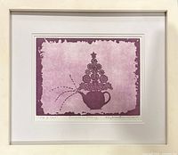 Front view of framed mauve aluminum etching print in cream frame