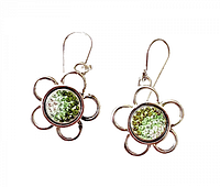 Front view of both earrings showing daisy design and green pops