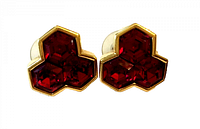 front view showing red crystal honeycomb design in gold-tone setting