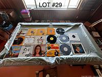 Overhead view of all records laid out on table