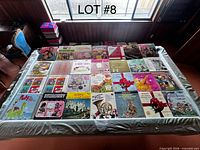 Overhead view showing full assortment of LPs on table