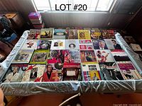 Overhead view of all vinyl records laid out on table