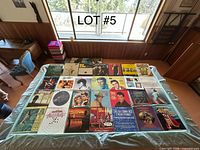 Overhead shot of all 30 record jackets laid out face-up on table