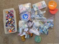Overview of entire mixed bead lot on carpet