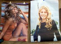Farrah Fawcett and Lindsay Wagner posters unrolled and laid flat