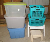 Group shot of totes, baskets, stools
