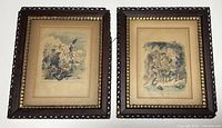 Both framed engravings side by side showing images, mats and frames