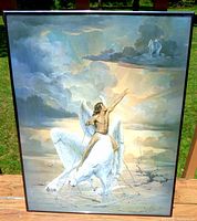 Full view of framed John Pitre “Restrictions” print showing artwork, frame, size context