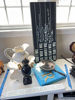 Group shot of all four pieces: pitcher, basin, urn, silver catcher