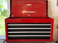 Front view of open Craftsman red five-drawer tool chest