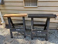 Both Hirsh sawhorses side by side showing metal and wood tops