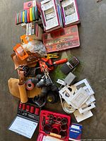 Wide shot showing entire assortment on floor