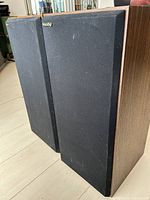 Front view of both Paradigm speakers with grilles on