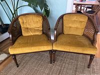 Pair of cane back armchairs front view