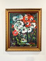 Front view of framed floral oil painting