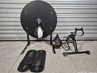 Full view of platform, two speed bags, pair weights