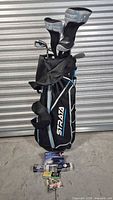 Full view of bag with clubs and headcovers