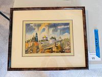 Front view of framed watercolor showing full artwork, mat and frame