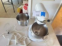 Mixer with bowl, extra bowl, attachments, splash guard