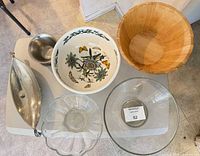 entire lot overview showing all bowls and metal pieces