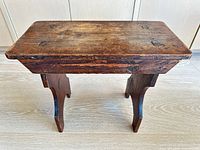 Top view showing pegged oak surface and wear