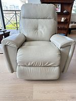 Front view of light beige leather La-Z-Boy power recliner
