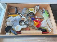 Drawer showing entire assortment of baking tools