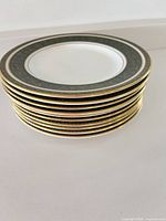Stack of ten Royal Doulton Vanborough plates side view