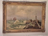 Full view of framed oil painting on wall