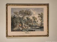 Full view of framed engraving on wall