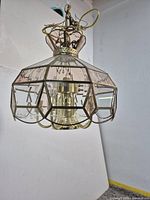 overall view of hanging slag glass ceiling light fixture
