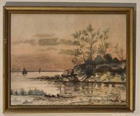 Framed landscape painting full view