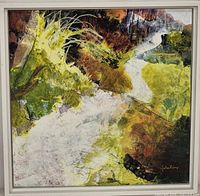 Full view of framed abstract painting