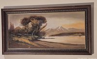 Full view of framed pastel landscape painting